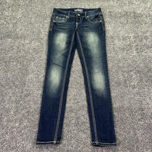 Reign Jeans Womens 3 Blue Lowrise Skinny Stretch Denim Dark Wash Embroidered